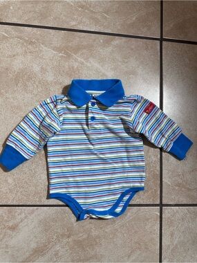 Vintage Striped Long-Sleeve Polo Bodysuit in Blue